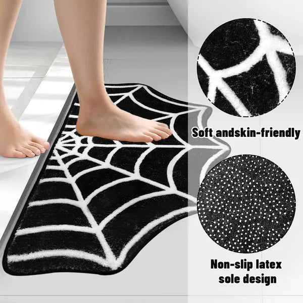 15.7 X 23.6 Inch Halloween Decor Spider Web Bath Mat For Bathroom, Gothic Cute Halloween Decoration Black White Half Circle Bath Mat Non Slip Cashmere Bath Rug Bathroom Mat Plush Shower Rugs
