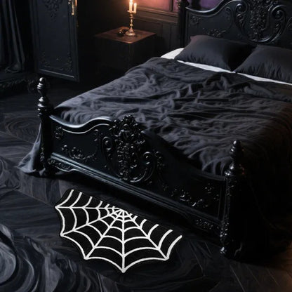 15.7 X 23.6 Inch Halloween Decor Spider Web Bath Mat For Bathroom, Gothic Cute Halloween Decoration Black White Half Circle Bath Mat Non Slip Cashmere Bath Rug Bathroom Mat Plush Shower Rugs